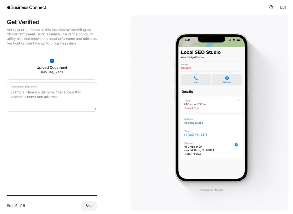 Verification by submitting a company document